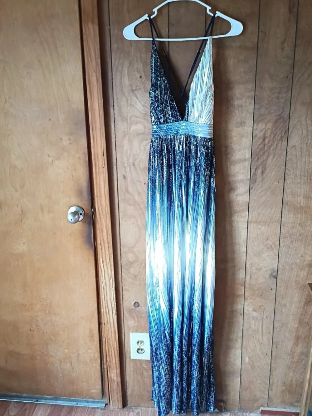 Luxxel Maxi Dress Adjustable Straps Blue Ombre Metallic Glitter NWT Size S